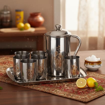 Stainless Steel Lemon Set with 6 Glasses 1 Tray & 1 Jug (SMAS083 A)