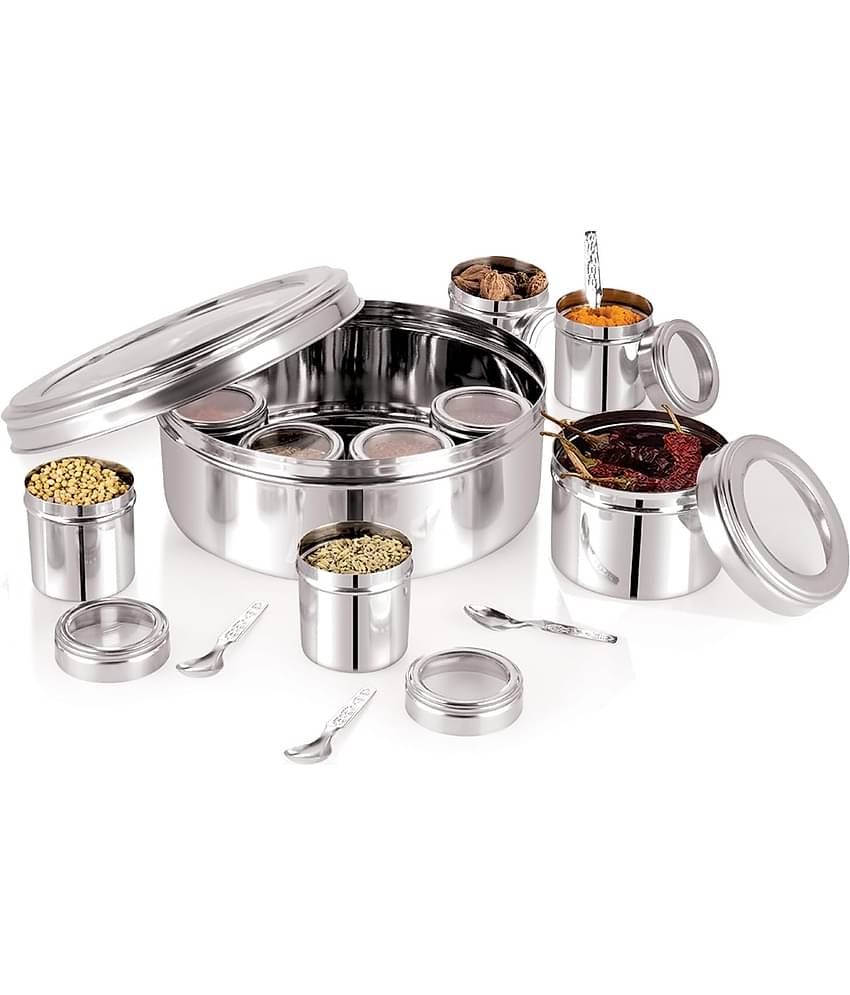 ATROCK 9 In 1 Masala Box Steel Silver Spice Container ( Set of 1 )