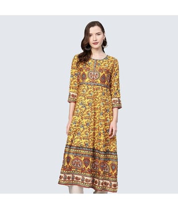 Yash Gallery - Mustard Rayon Women's Flared Kurti ( Pack of 1 )