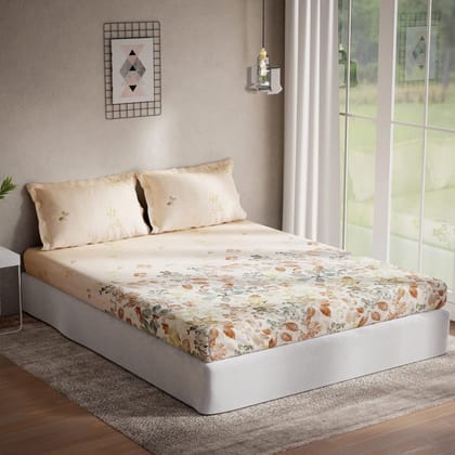 DDECOR - Optima Collection 100% Cotton Floral Pattern 136TC Queen Bedsheet |224 CM X 254 CM| Brown