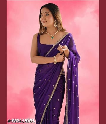 Shivadit ethnic Georgette Embellished Regular Saree With Unstitched Blouse Piece ( Blue )