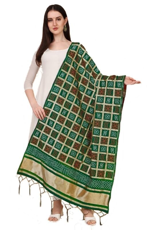 Women's Silk Pure weaving Work Duppatta (Green, Leangth: 2-2.3 Mtrs)-PID44897