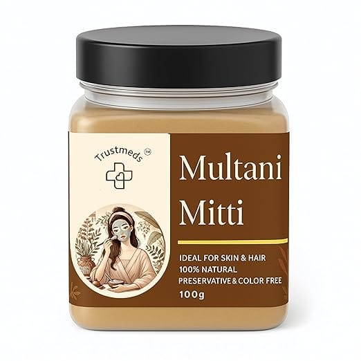 Trustmeds Multani Mitti, 100% Natural, Ideal for Skin & Hair, Preservative & Color Free, 100g |Pack of 4