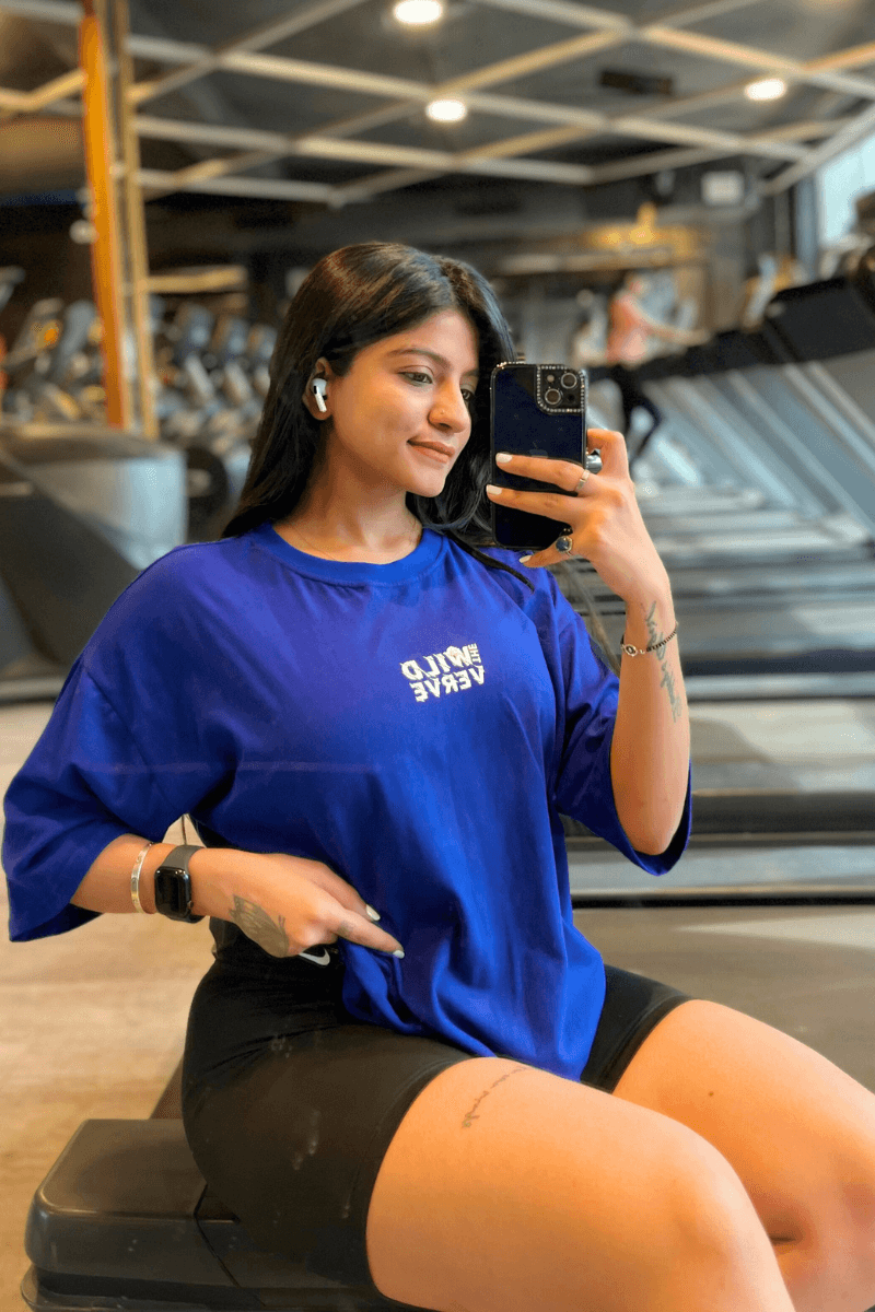 Keep Your SQUATS Low Oversized T-shirt (Royal Blue)-XS