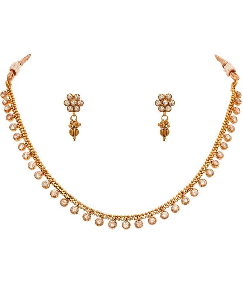 JFL - Jewellery For Less Copper Golden Designer 22kt Gold Plated Necklaces Set