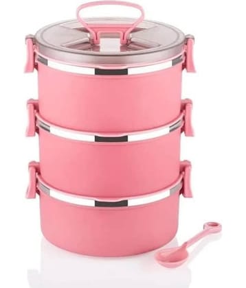 Analog Kitchenware 3 Pic School/Office Lunch Stainless Steel Lunch Box 3 - Container ( Pack of 1 )
