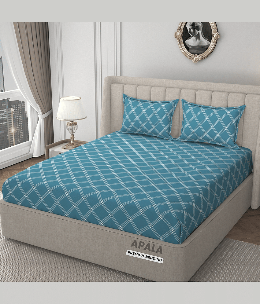 Apala Microfiber 1 Double Bedsheet with 2 Pillow Covers ( Blue )