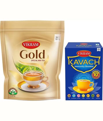 Vikram Tea Combo (Pack of 2) - Vikram Gold Special Mix Tea  (Pouch) - 1Kg | Vikram Kavach Immunity Booster Tea (Box) - 250gm