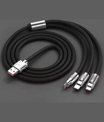 3 in 1 Fast Charging Data Cable (Black) , 120W Portable, charger chod with USB Type-C & Micro- USB (Black cable)