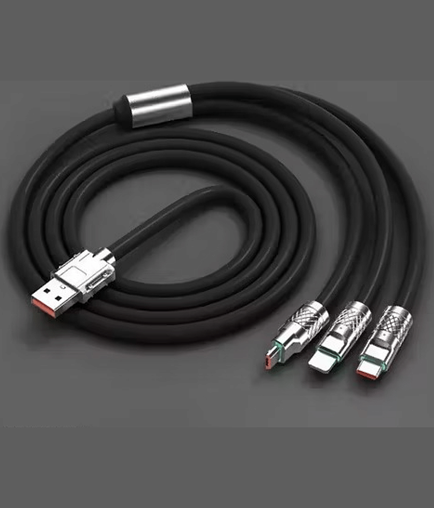 3 in 1 Fast Charging Data Cable (Black) , 120W Portable, charger chod with USB Type-C & Micro- USB (Black cable)