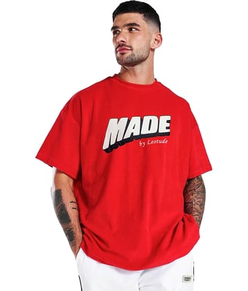 Leotude Pack of 1 Cotton Blend Oversized Fit Men's T-Shirt ( Red )