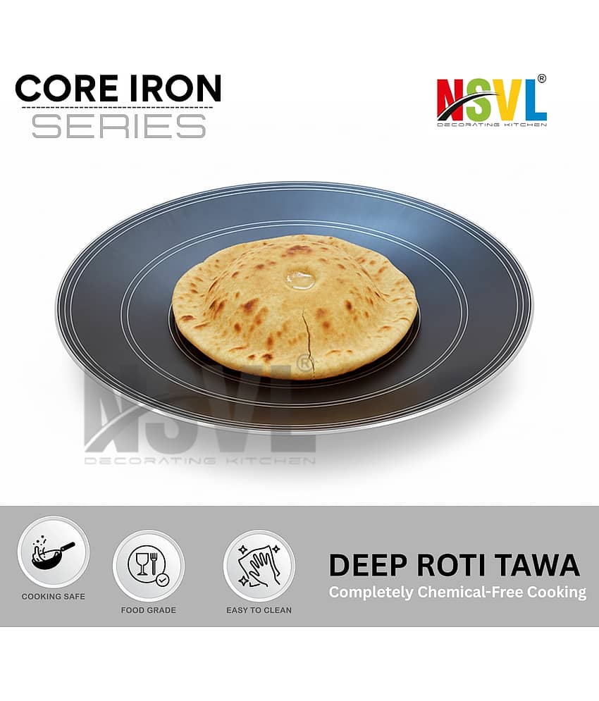 NSVL Non Coated Iron Roti Tawa Heavy Bottom Bakelite Handle 2 mm Thickness 27 cm Diameter