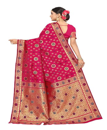 Women's Banarasi Silk Designer Weaving Saree with Unstitched Blouse (Pink, 5.50 Mtrs)