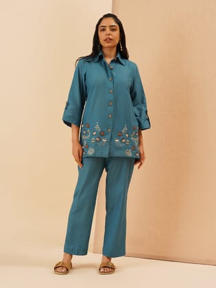 Teal Gallina Button Down Co-Ord Set-XS / XS