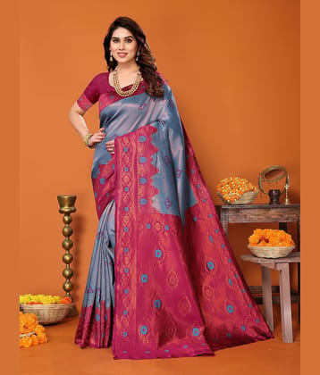 BLEESBURY Kanjivaram Woven Saree With Unstitched Blouse Piece ( Teal )