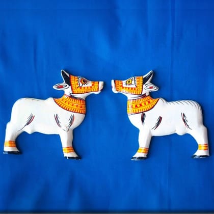 Pattachitra Wooden Cow Fridge Magnet - Handmade Home Decor