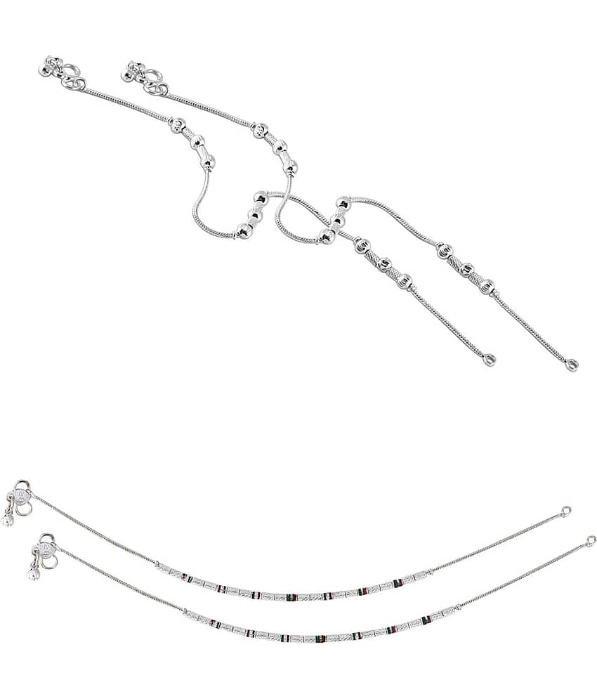 HEER COLLECTION - Silver Anklets ( Pack of 2 )
