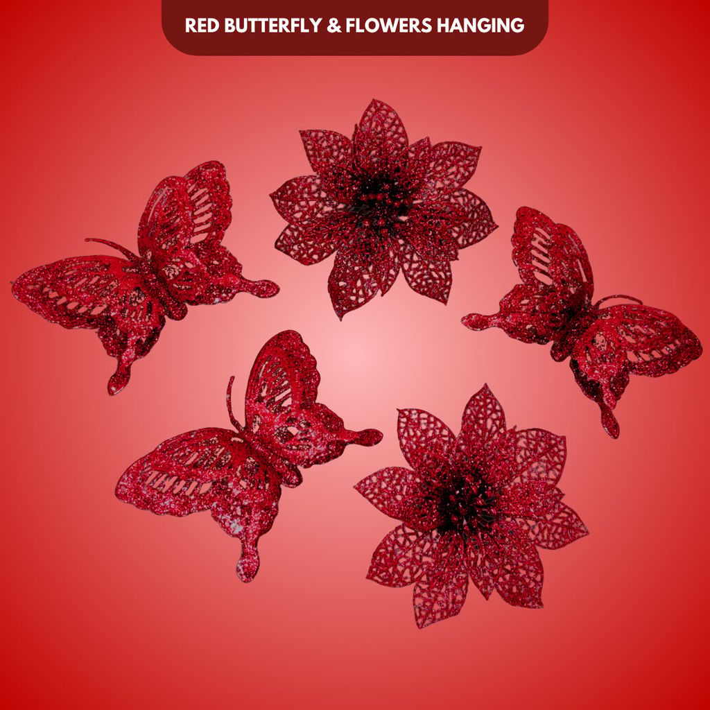 Butterfly & Flowers Hanging Red - 5PC - Party and Festive Needs | Buy online on ZillyBuy