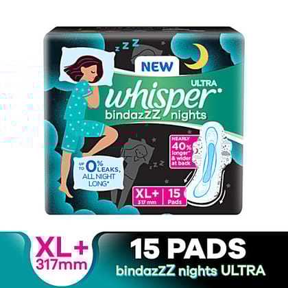 Whisper Ultra Overnight Sanitary Pads XL Plus Wings - 15 pcs
