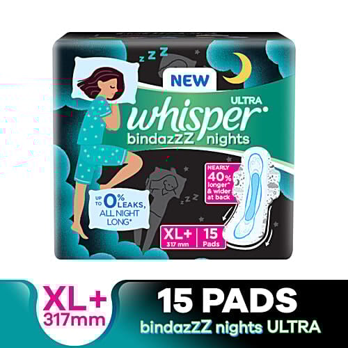 Whisper Ultra Overnight Sanitary Pads XL Plus Wings - 15 pcs