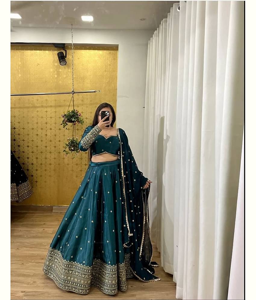 Keyura Green Viscose Chaniya Choli Semi Stitched Lehenga Single