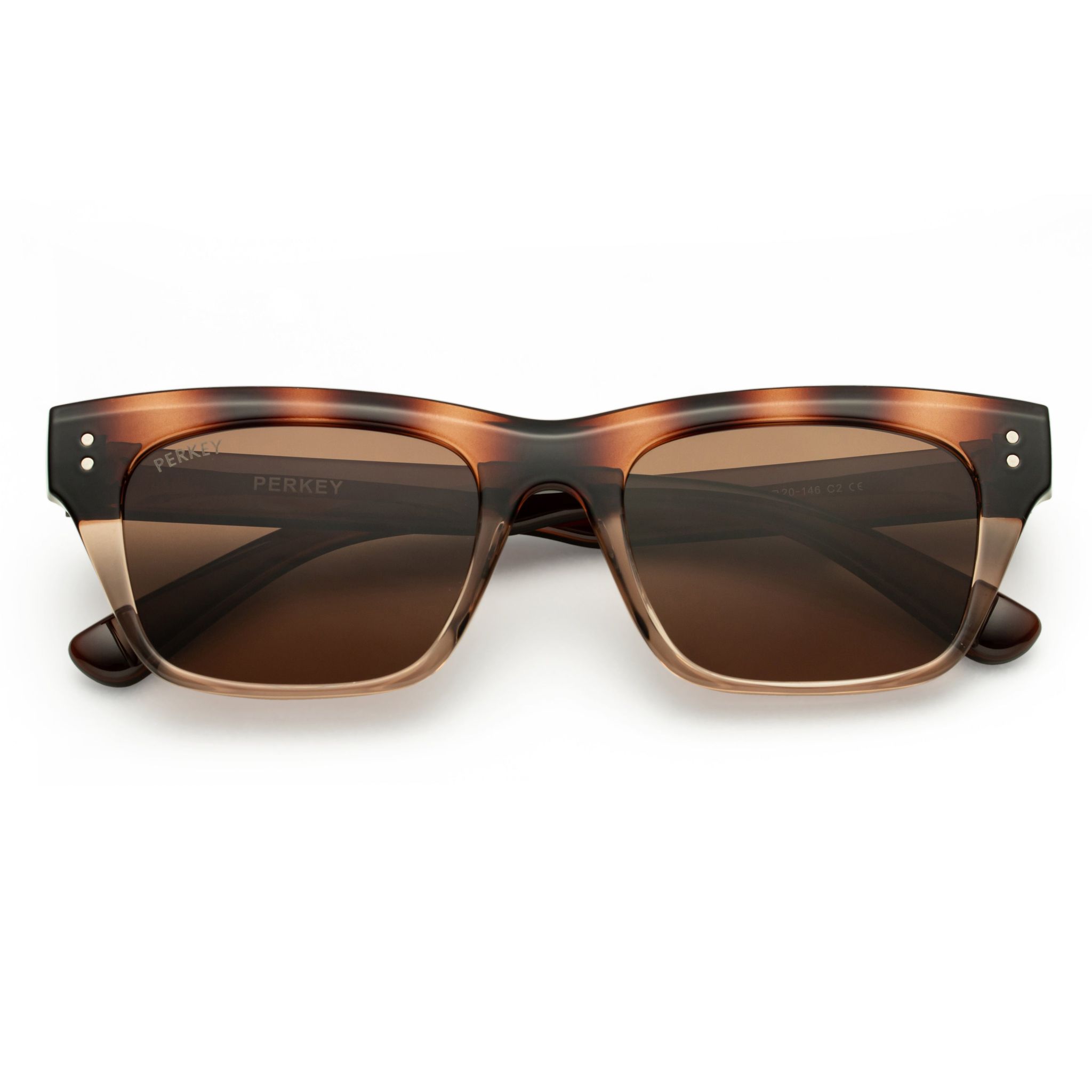 PERKEY Square-Oversized Brown UV Protected Polarized Sunglasses Men Women - PRKY002-C2-Medium / Brown / Brown