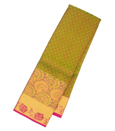 Olive Green Silk Saree With Diamond Motifs & Contrast Border-Olive Green