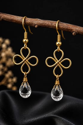 Kaantiva Women Gold-Plated Clear Diamond-Cut Crystal Teardrop Dangle Earrings
