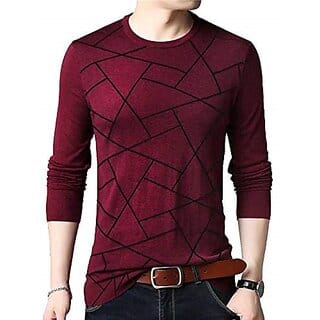 Leotude Men Maroon Printed Cotton Blend T-Shirt
