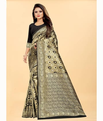 Gazal Fashions Banarasi Silk Embellished Saree With Unstitched Blouse Piece ( Black )