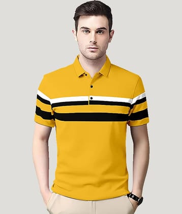 AUSK Pack of 1 Cotton Blend Regular Fit Striped Half Sleeves Men's Polo T Shirt ( Black )