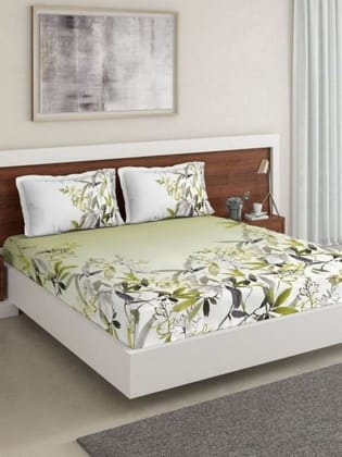 DDECOR - Primary Collection 100% Cotton Leaves Pattern 136TC King Bedsheet |229 CM X 274 CM| with 2 Pillow Covers - Green DDECOR - Primary Collection 100% Cotton Leaves Pattern 136TC King Bedsheet |229 CM X 274 CM| with 2 Pillow Covers - Green
