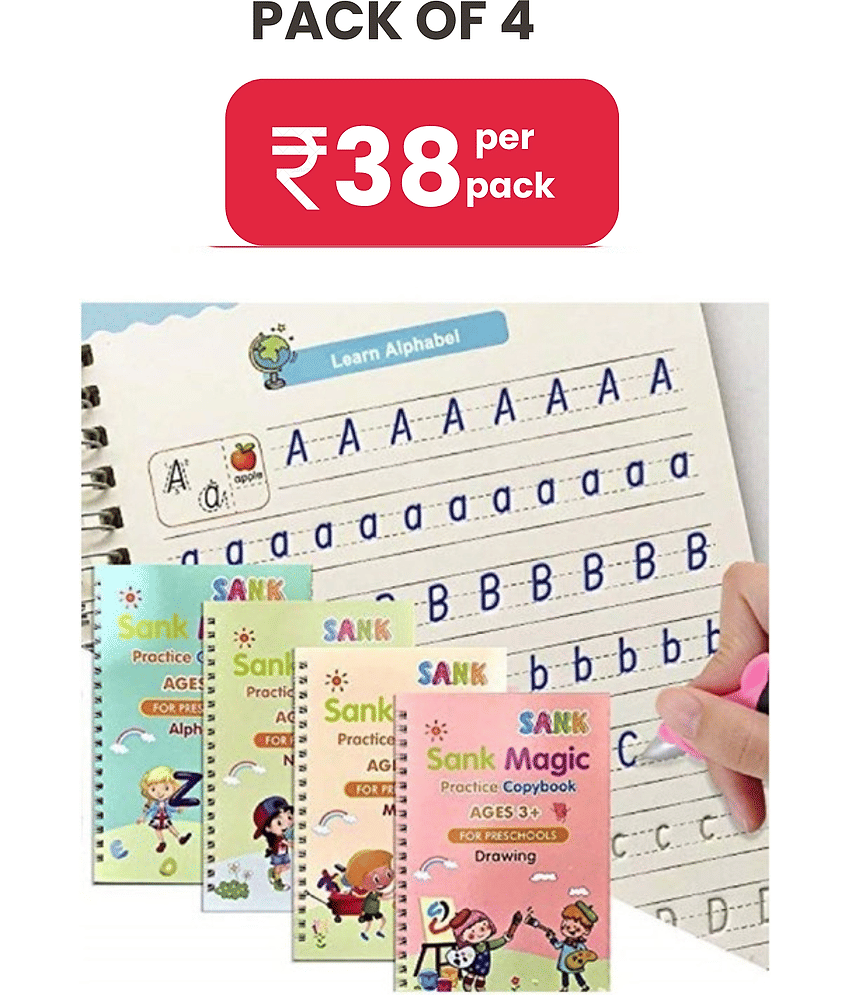 Sank Magic Practice Copybook (4 Books +10 Refills + 1Grip +1 Pen) - magic book, magic practice book, sank magic practice book, magic practice copybook, sank magic practice copybook, magic book for kids