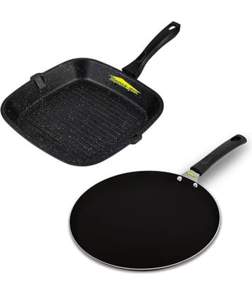HomePro Non-Stick Set,Grill Pan 26 cm, Black Dosa Tawa 28 cm (Pack of 2)