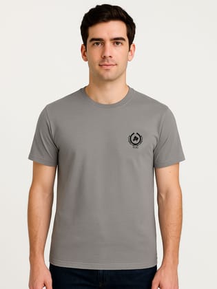Cotton Steel Grey Plain Round neck T-Shirt