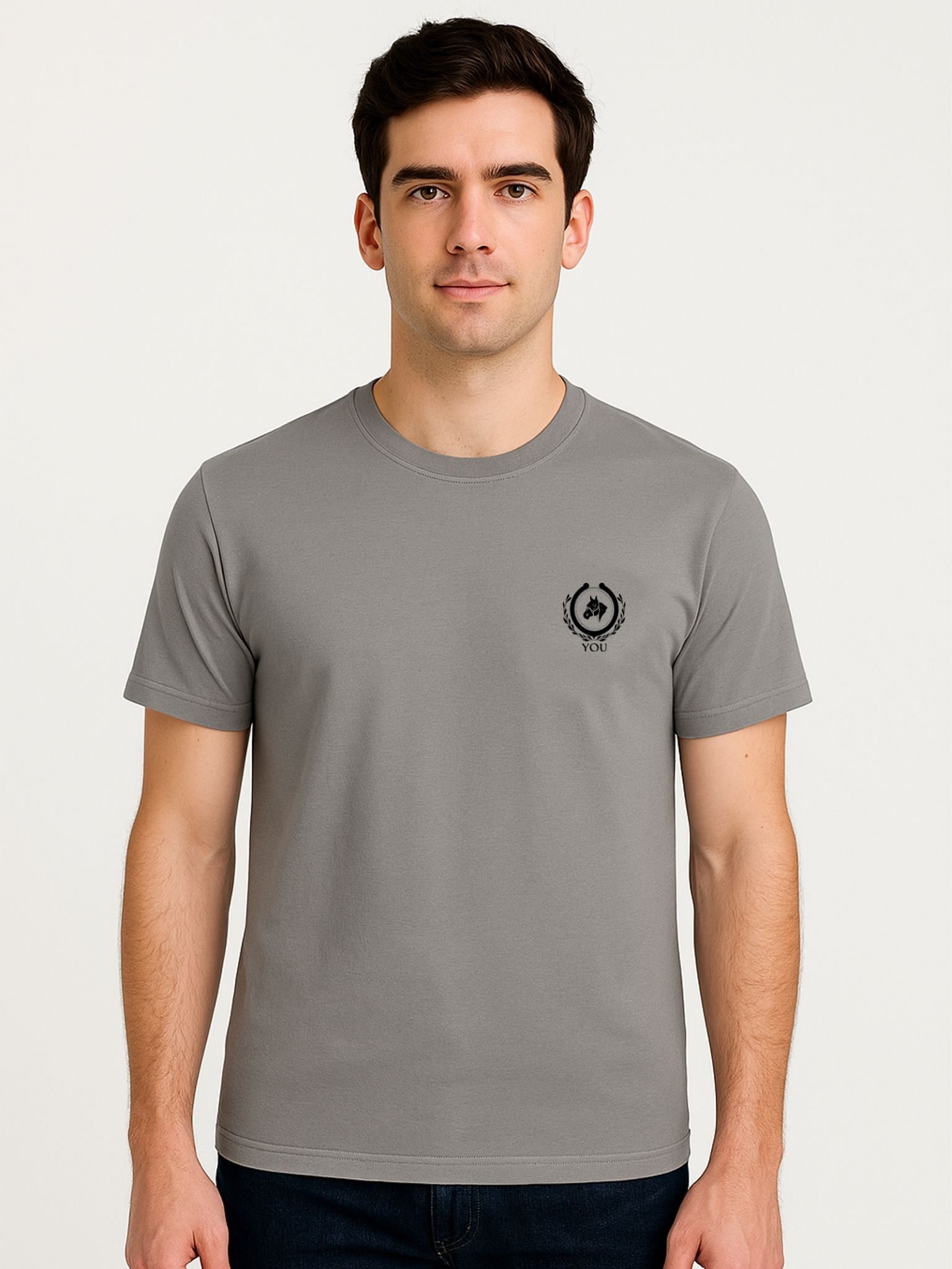 Cotton Steel Grey Plain Round neck T-Shirt