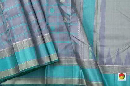 Grey Kanchipuram Silk Saree Handwoven Pure Silk No Zari For Office Wear PV RM NZ 443