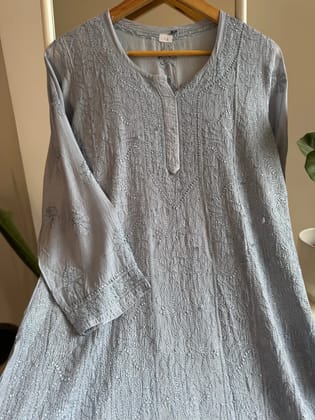 Chikankari Muslin short Top in Grey-Grey / cotton / S