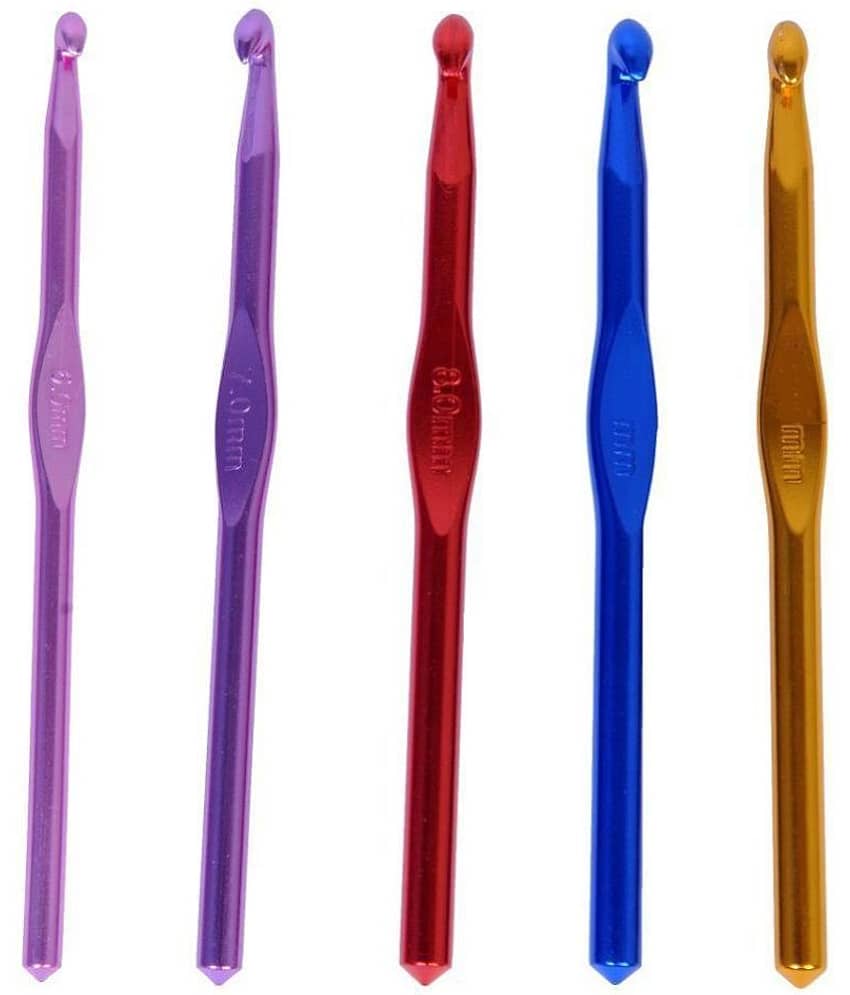 Hard-Anodized Aluminum Multicolor Crochet Hooks Needle, Pack of 5 (5.50 to 8.0 mm) for Sewing Craft Yarn Sweater Woolen Cloth