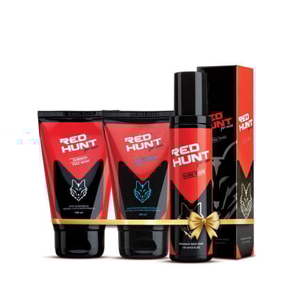RED HUNT Make Over Combo for men Fairness Face Wash 100ml, Face Scrub 100ml, Body Spray Dark Wave 120ml
