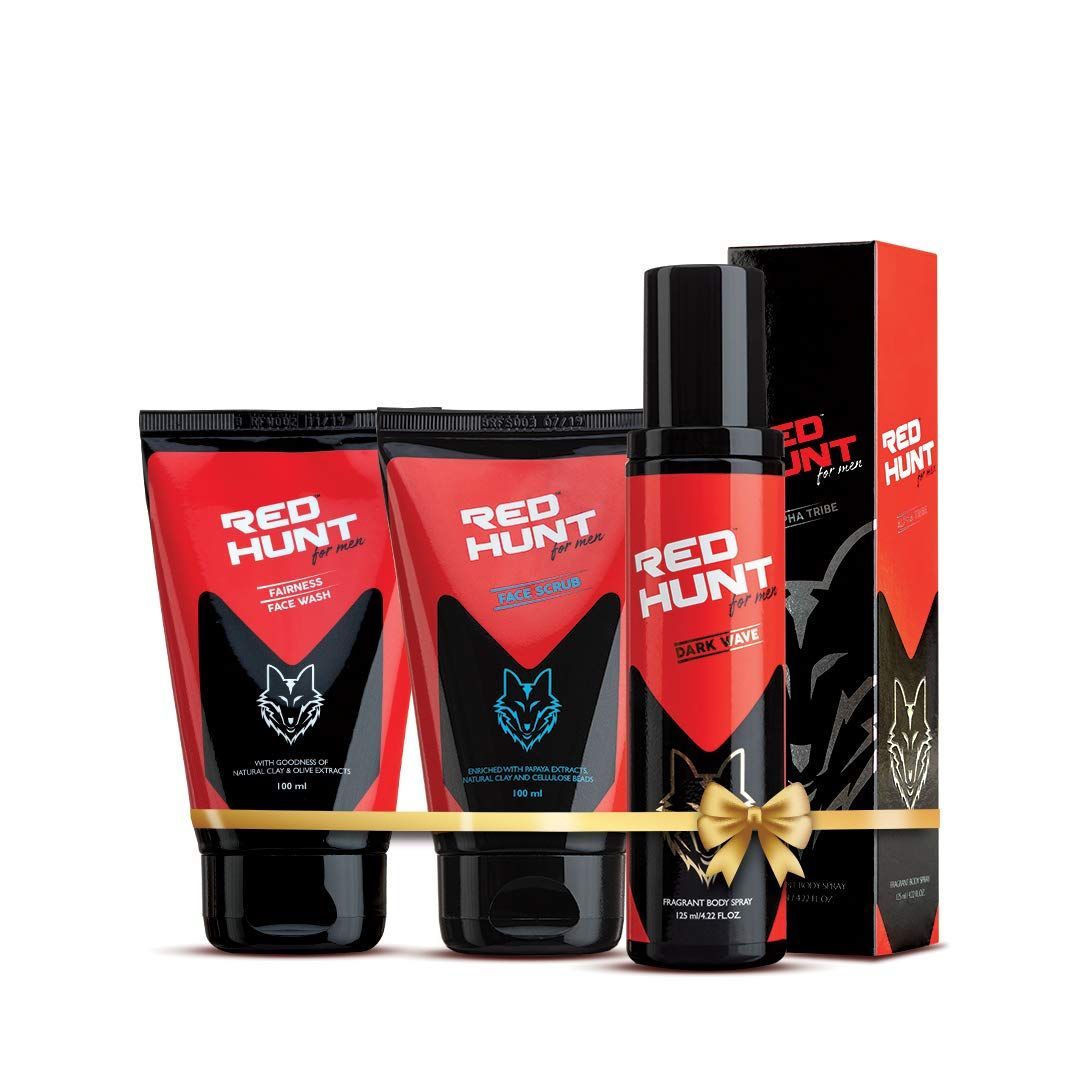 RED HUNT Make Over Combo for men Fairness Face Wash 100ml, Face Scrub 100ml, Body Spray Dark Wave 120ml