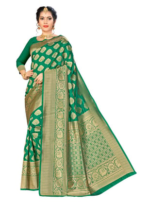Generic Women's Banarasi Silk Saree (Green, 5-6 Mtr)
