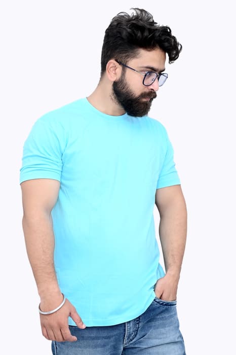 Ultra Soft Solid Cyan T Shirt (Size - M)