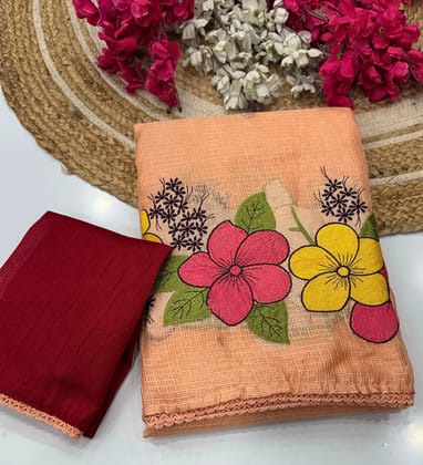 New ArrivalsFabric :- Premium kota with floral embroidery Work in full saree with crosio lace border  blouse