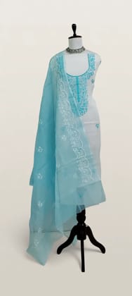 Kota Doria Dress Material Powder Blue Floral Yoke