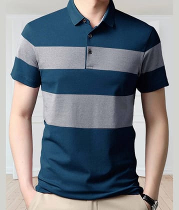TAZO Pack of 1 Cotton Blend Regular Fit Striped Half Sleeves Men's Polo T Shirt ( Purple )