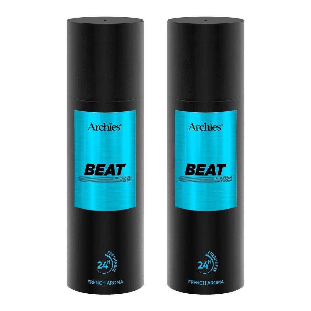 Archies BEAT Deodorant For Men 200 ML | Day & Office Wear 24Hrs. Long Lasting Deo with Notes of Cashmere Wood & Amber | Luxury Fragrance with 10% Perfume Oil Concentrates | French Aroma | 24 Hours Freshness (Pack of 2)