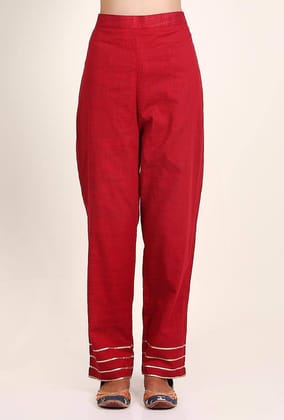 Crimson Red Handloom Cotton Gota Palazzo-S