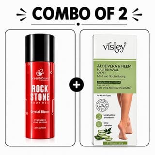 (Combo of 2) Hair Removal Cream with Aloe Vera & Neem (65g) & Greenblsum Crystal Bloom Body Deo Spray (150ml) for Men & Women