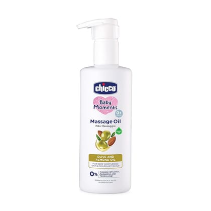 Chicco Baby Moments Massage Oil, Olive and Almond Oil, 300ml | Non-sticky Formula | Natural Ingredients for Moisturised Skin, Nourished Hair & Scalp | Parabens & Phenoxyethanol Free